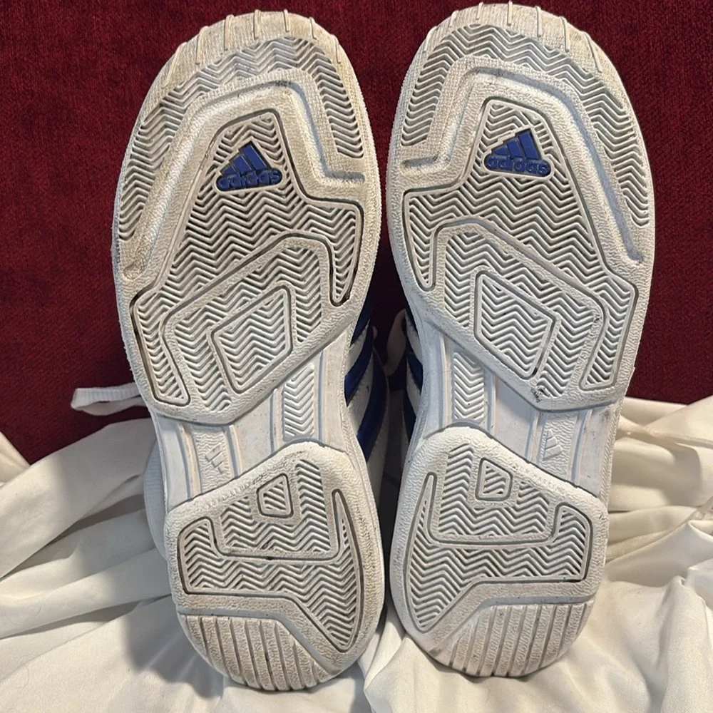 Adidas Superstar White and Blue Shoes leather worn 1x size 2.5  big kids - Picture 7 of 7